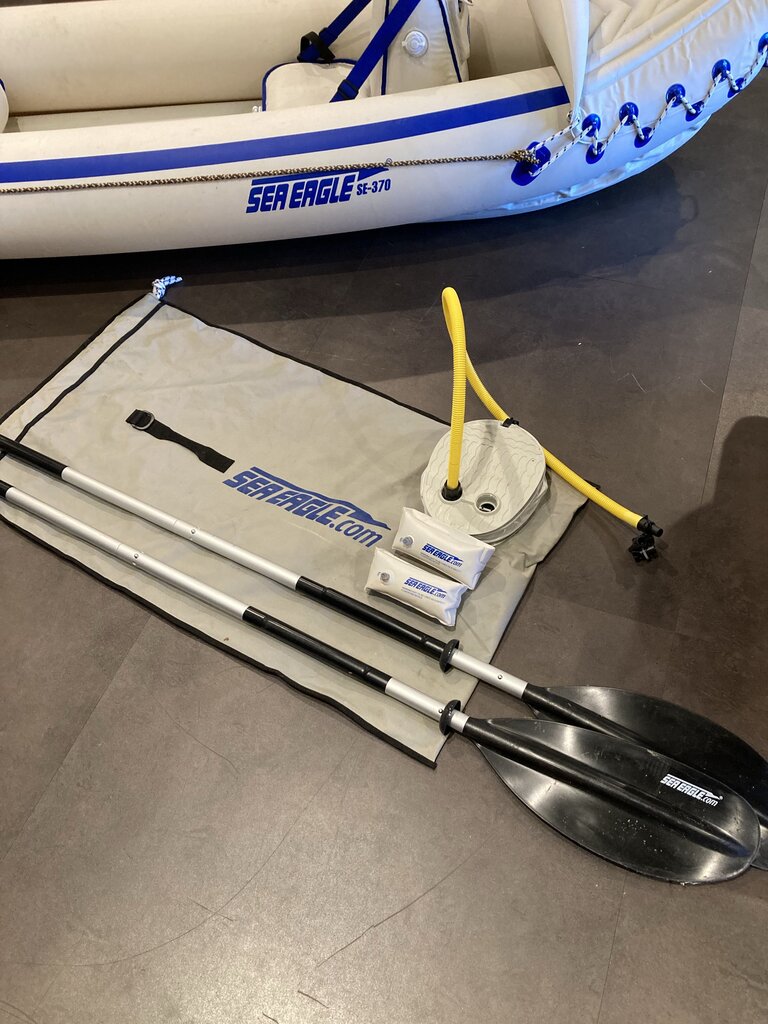 Sea Eagle 370 Tandem Inflatable Kayak (w/ Foot Pump, 2 x Paddles & Carry Bag)