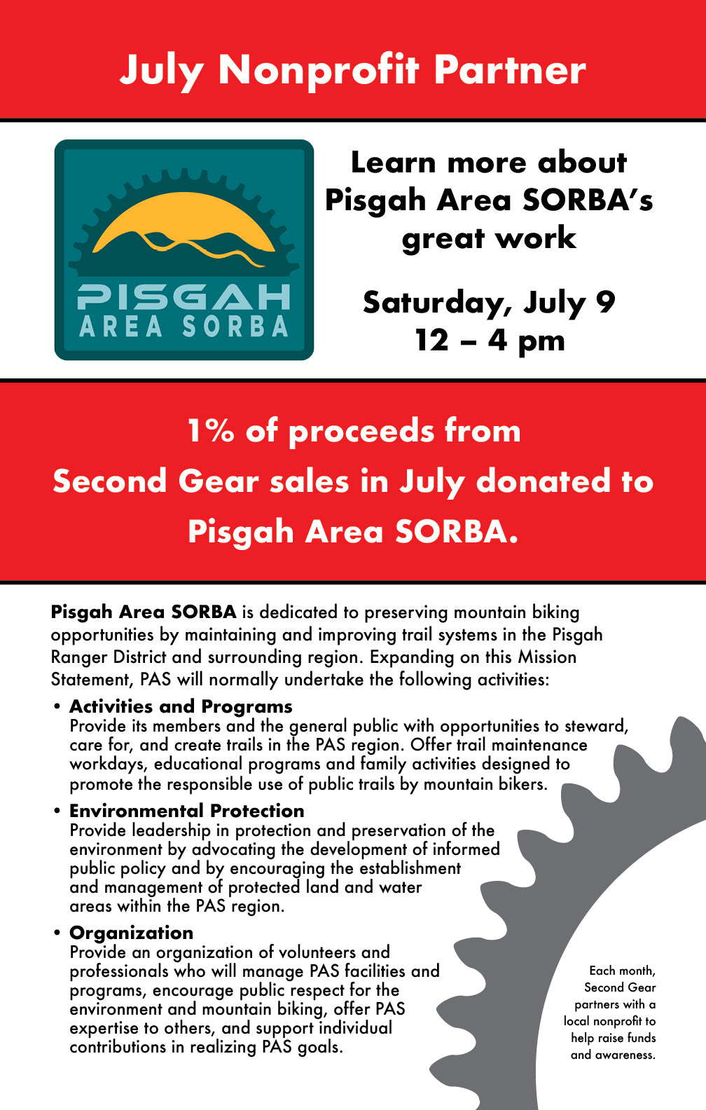 Second Gear's July Nonprofit: Pisgah Area SORBA