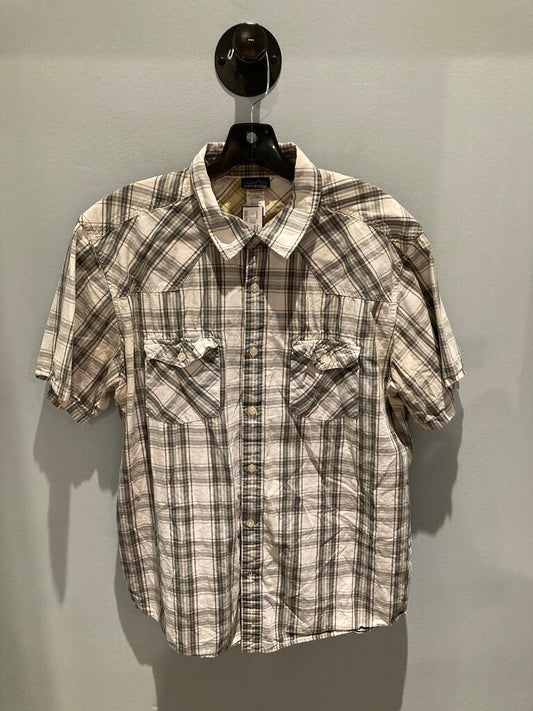 Patagonia SS Button Up, White/Teal/Green, Men's XL